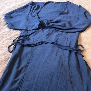 Surplice Neck Knot Lantern Sleeve Dress